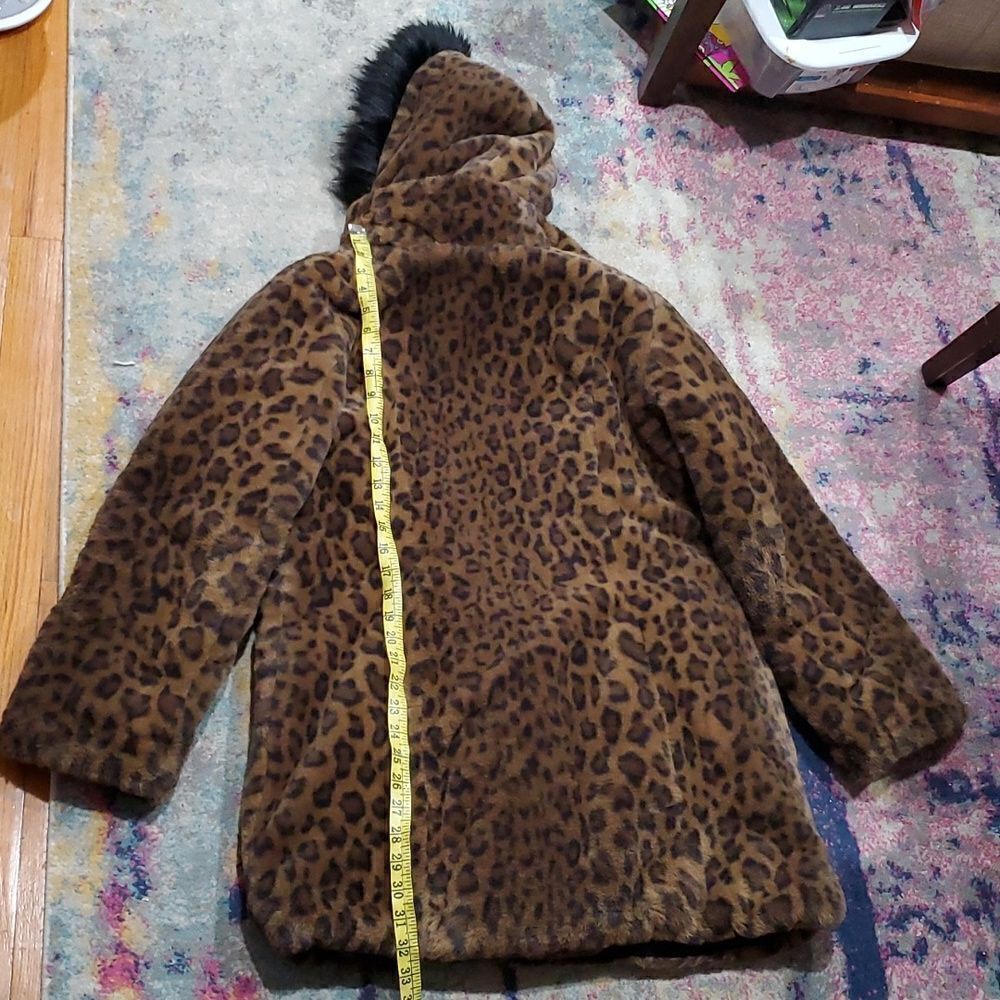 Reversible Dennis Basso Coat - Black Puffer & Faux Fur Leapord Print Size XXS - Picture 15 of 16
